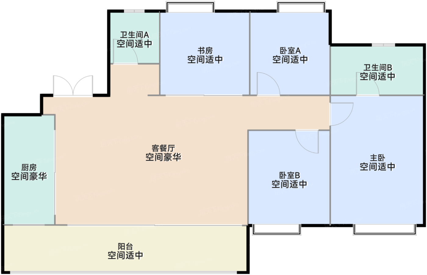 大平层E1&lsquo;户型 4室2厅2卫 88-89万 建筑约126㎡